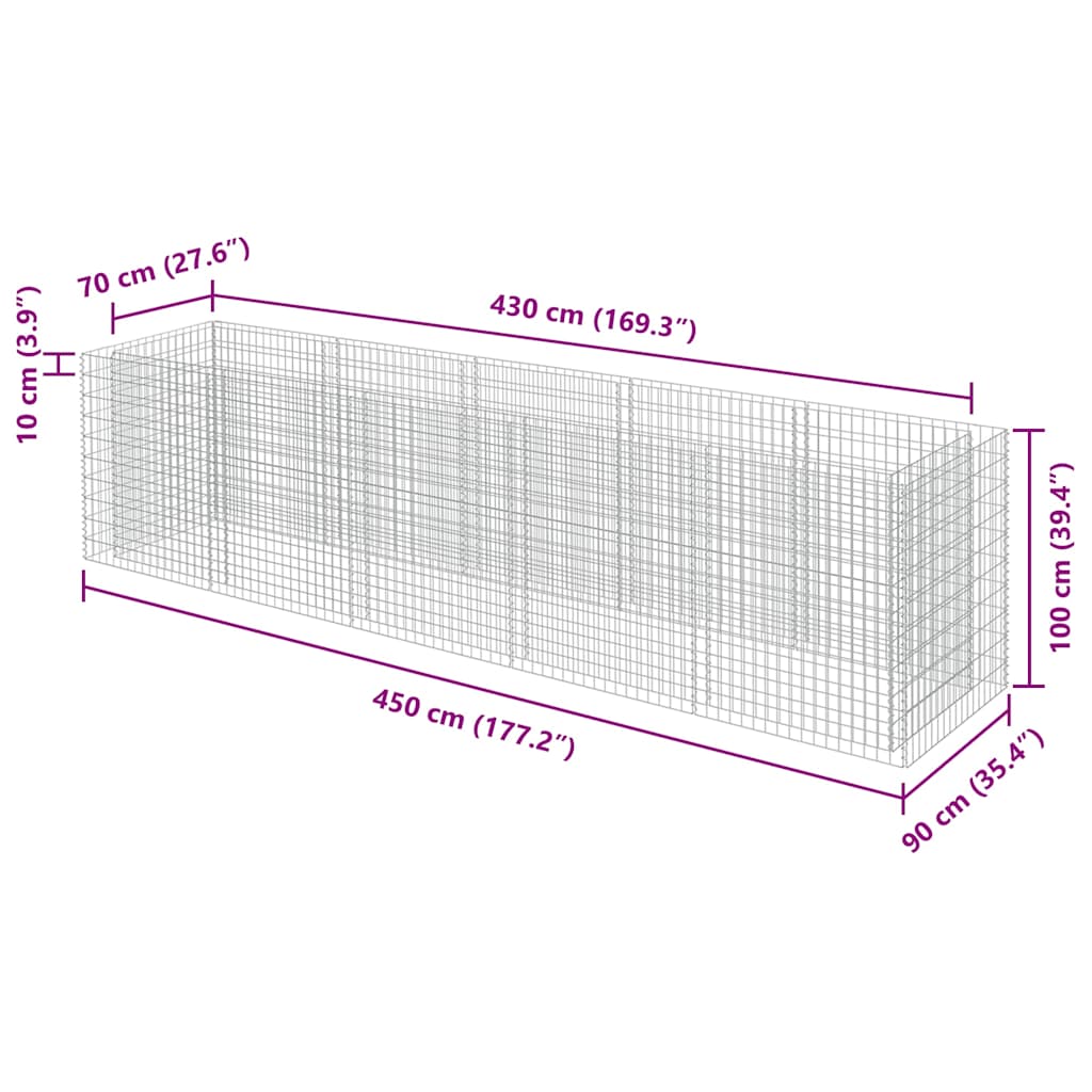 Planter XL Gabion Raised Garden Bed Galvanised Steel Stone Cage Outdoor 360 x 50