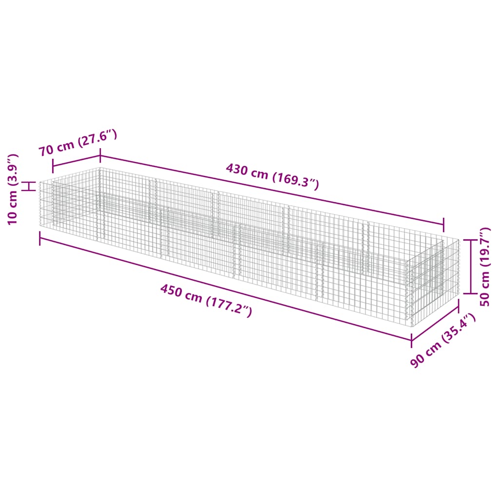 Planter XL Gabion Raised Garden Bed Galvanised Steel Stone Cage Outdoor 360 x 50