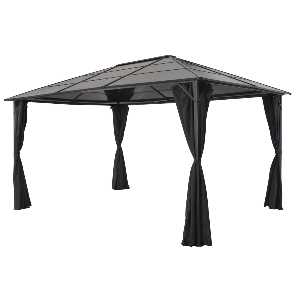 Gazebo With Curtain Aluminium 4X3X2.6 M Black