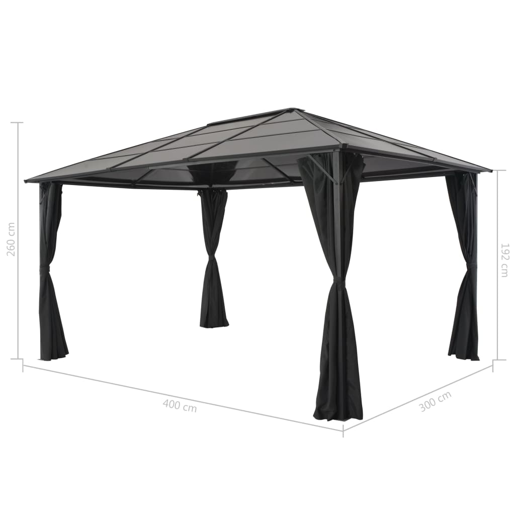 Gazebo With Curtain Aluminium 4X3X2.6 M Black