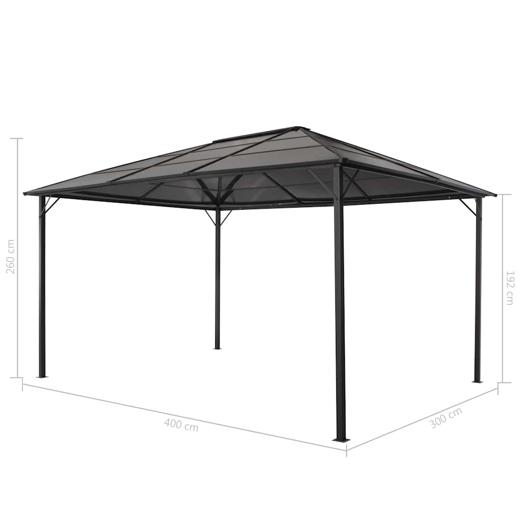 Gazebo Roof Aluminium 4X3X2.6 M Black 3 x 3 m 4 x 3 m 400 cm