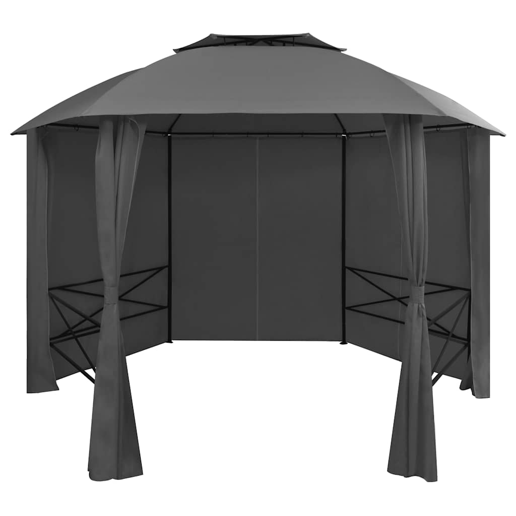 Gazebo Hexagonal Garden Marquee Curtains 360x265cm Party Pavilion Tent beige ant