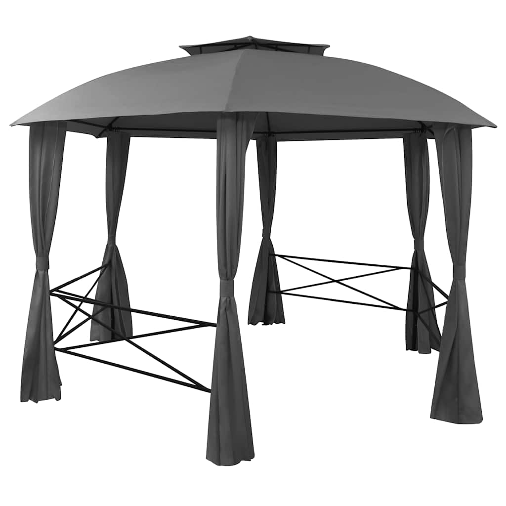 Gazebo Hexagonal Garden Marquee Curtains 360x265cm Party Pavilion Tent beige ant