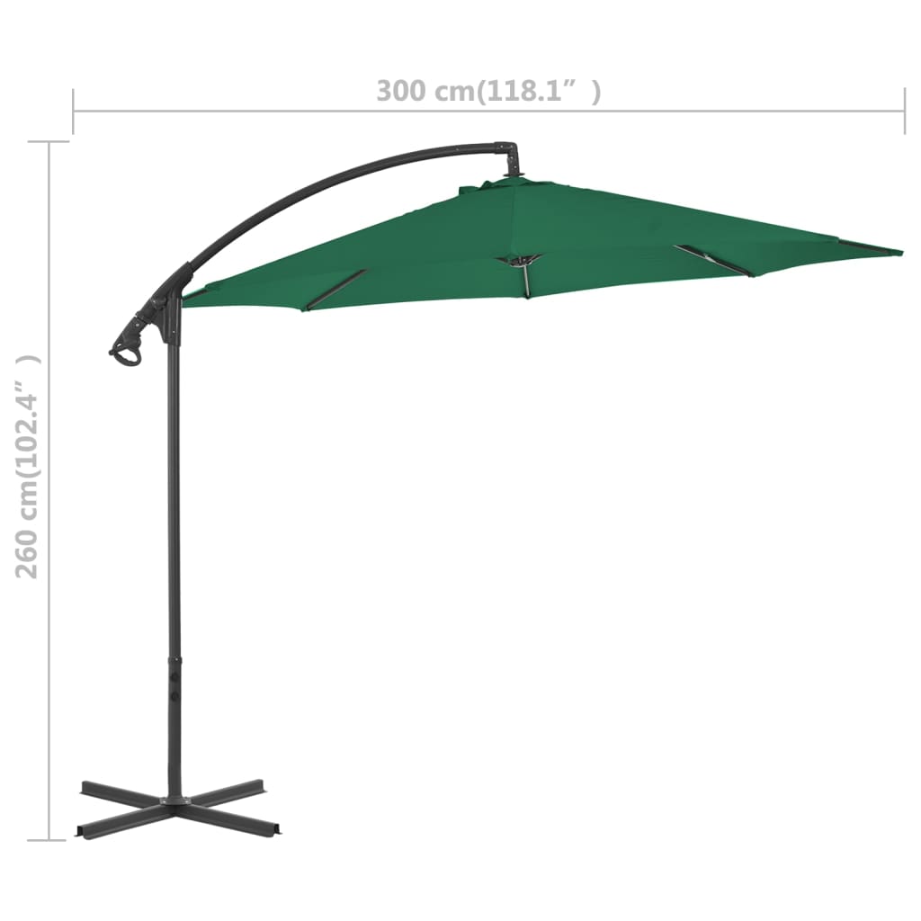 Cantilever Garden Parasol With Steel Pole 300 Cm Green