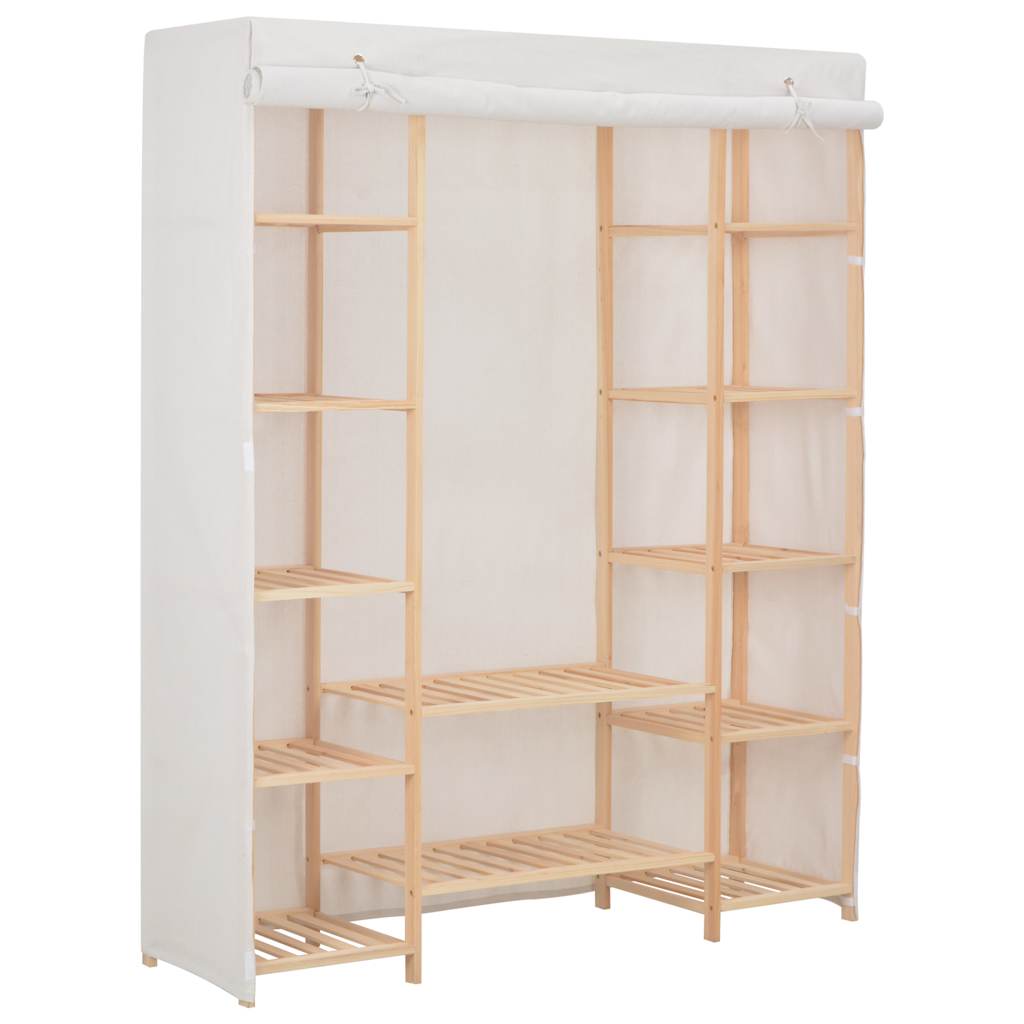 Wardrobe 135X40X170 Cm Fabric white grey Fabric and solid fir wood frame 135 cm