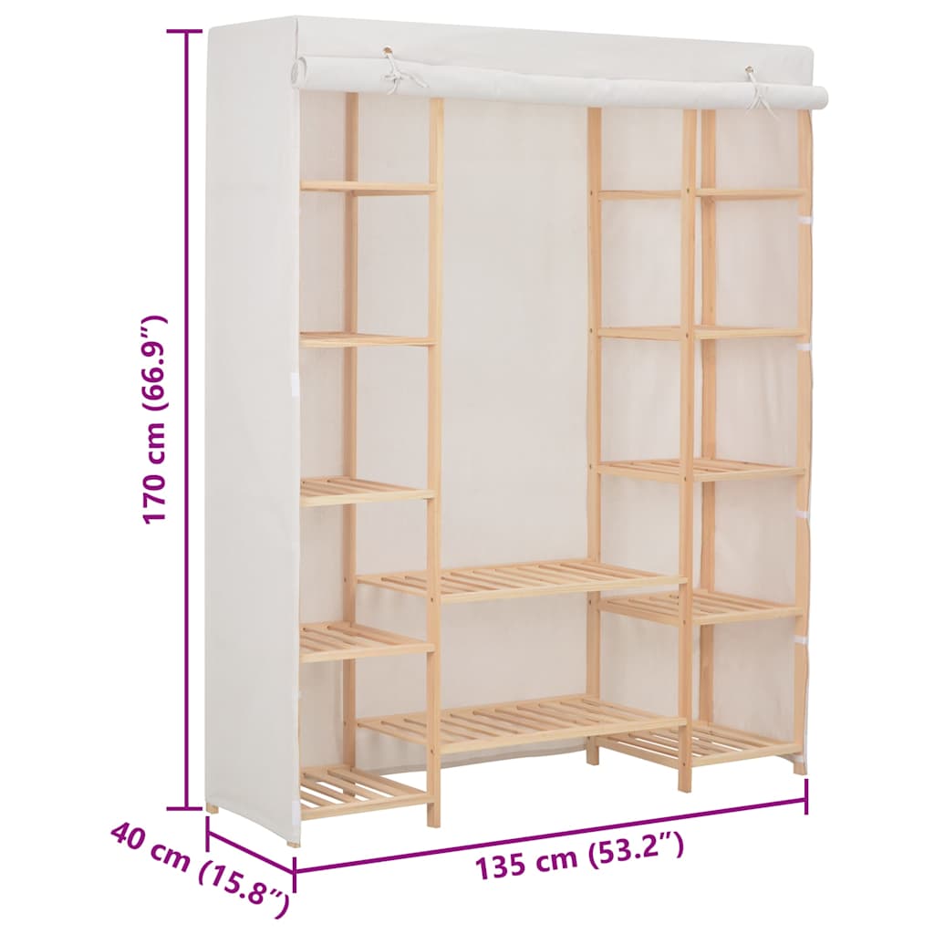 Wardrobe 135X40X170 Cm Fabric white grey Fabric and solid fir wood frame 135 cm