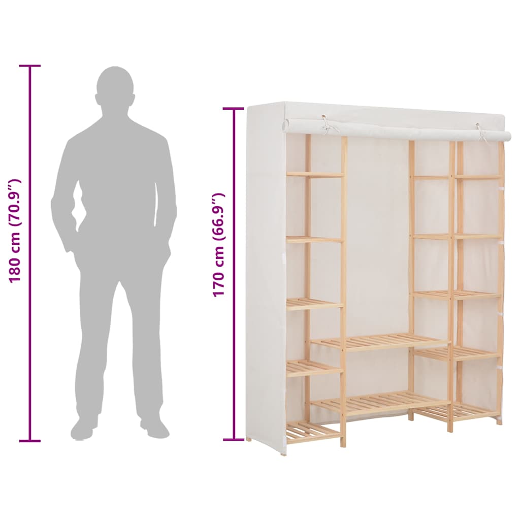 Wardrobe 135X40X170 Cm Fabric white grey Fabric and solid fir wood frame 135 cm