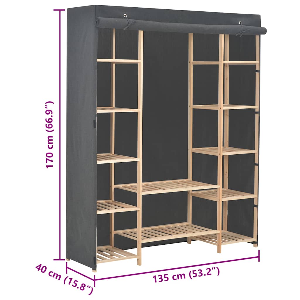 Wardrobe 135X40X170 Cm Fabric white grey Fabric and solid fir wood frame 135 cm