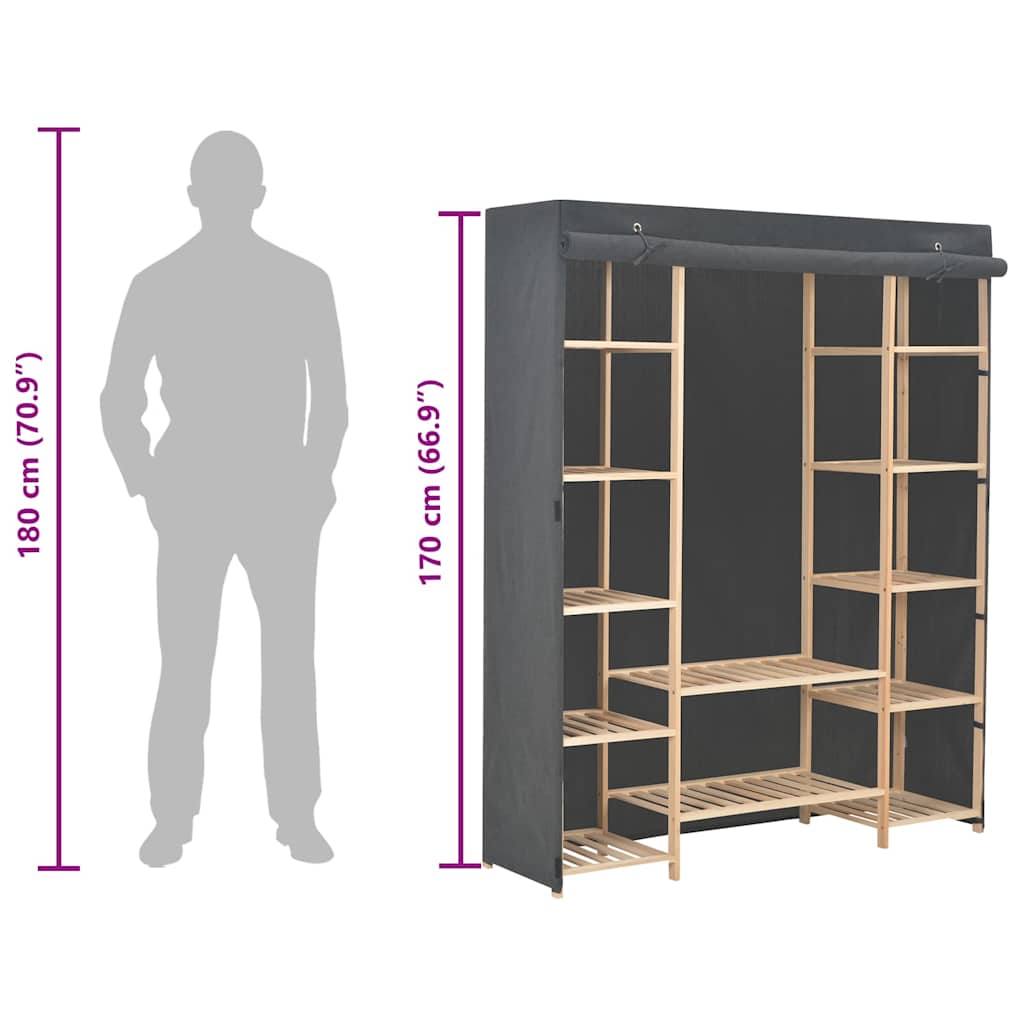 Wardrobe 135X40X170 Cm Fabric white grey Fabric and solid fir wood frame 135 cm