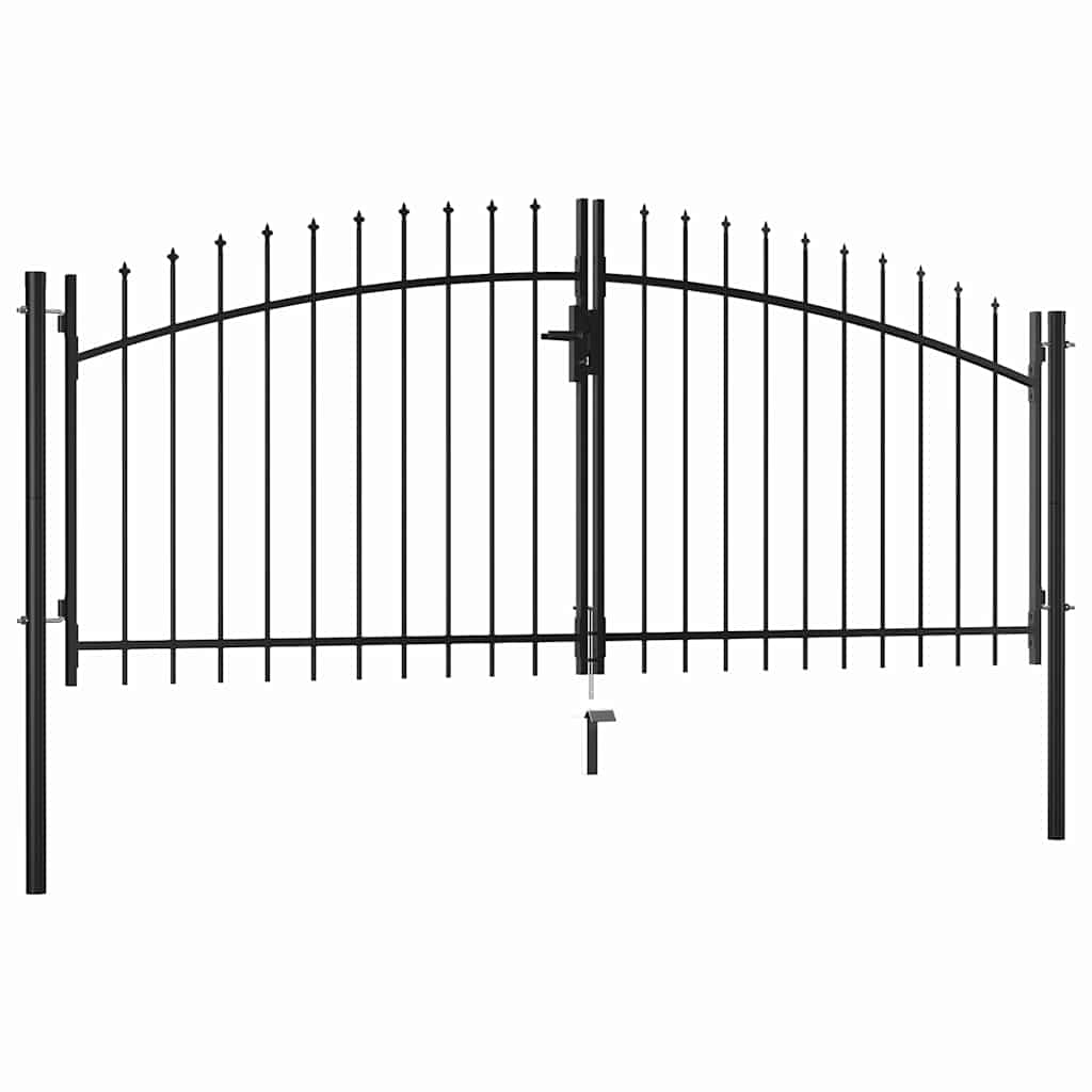 Garden Gate Black Double 300Cm Steel Spear Top Driveway Fence Lockable Grey LED