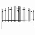Garden Gate Black Double 300cm Steel Spear Top Driveway Fence Lockable Grey LED