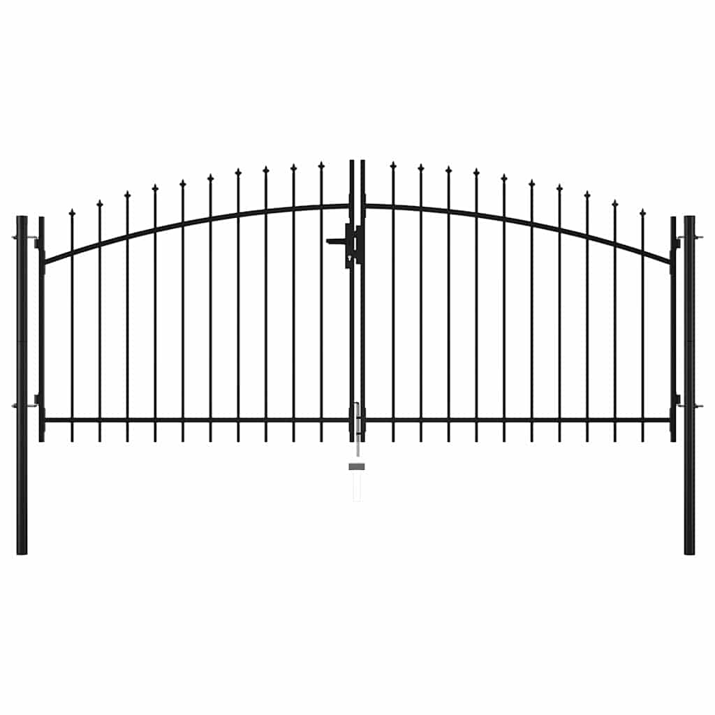 Garden Gate Black Double 300cm Steel Spear Top Driveway Fence Lockable Grey LED