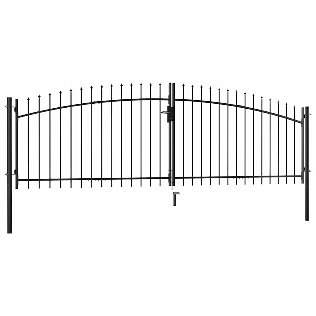 Garden Gate Black Double 300cm Steel Spear Top Driveway Fence Lockable Grey LED