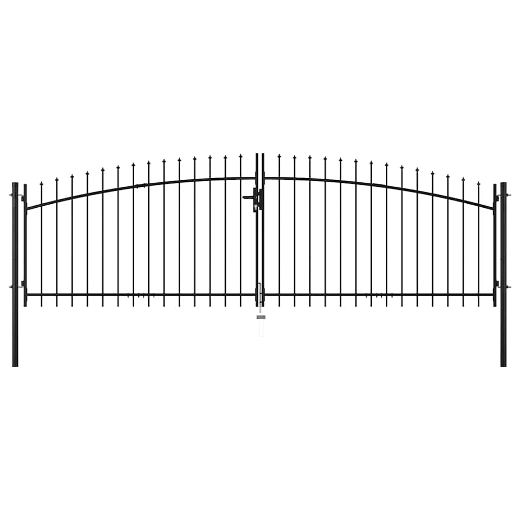 Garden Gate Black Double 300Cm Steel Spear Top Driveway Fence Lockable Grey LED