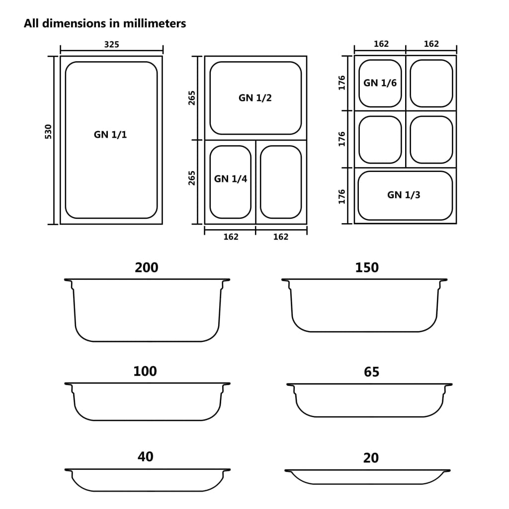 Gastronorm Containers 2 Pcs Gn 1/2 200 Mm Stainless Steel