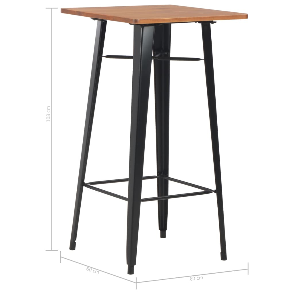 Bar Table Black 60X60X108 Cm Solid Pine Wood Steel