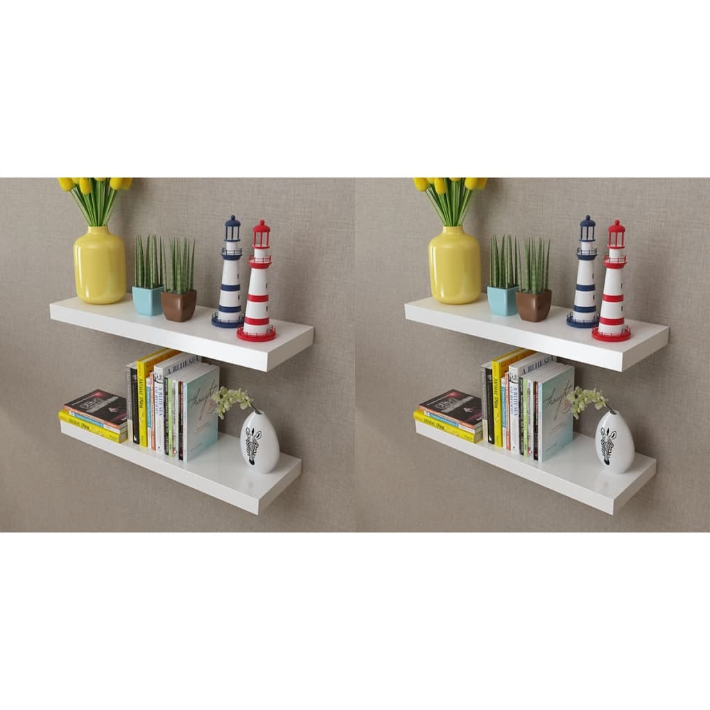 2 Mdf Floating Wall Display Shelves Book/Dvd Storage