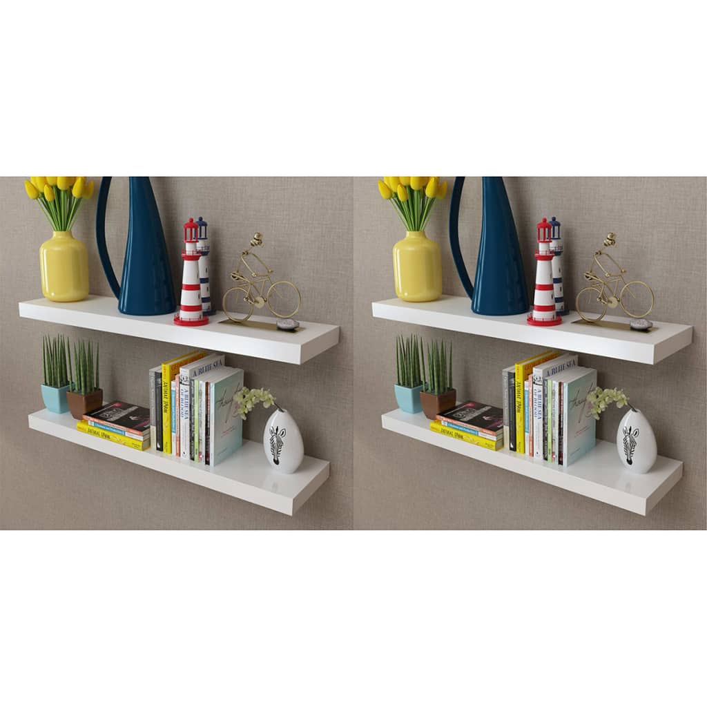 2 Mdf Floating Wall Display Shelves Book/Dvd Storage