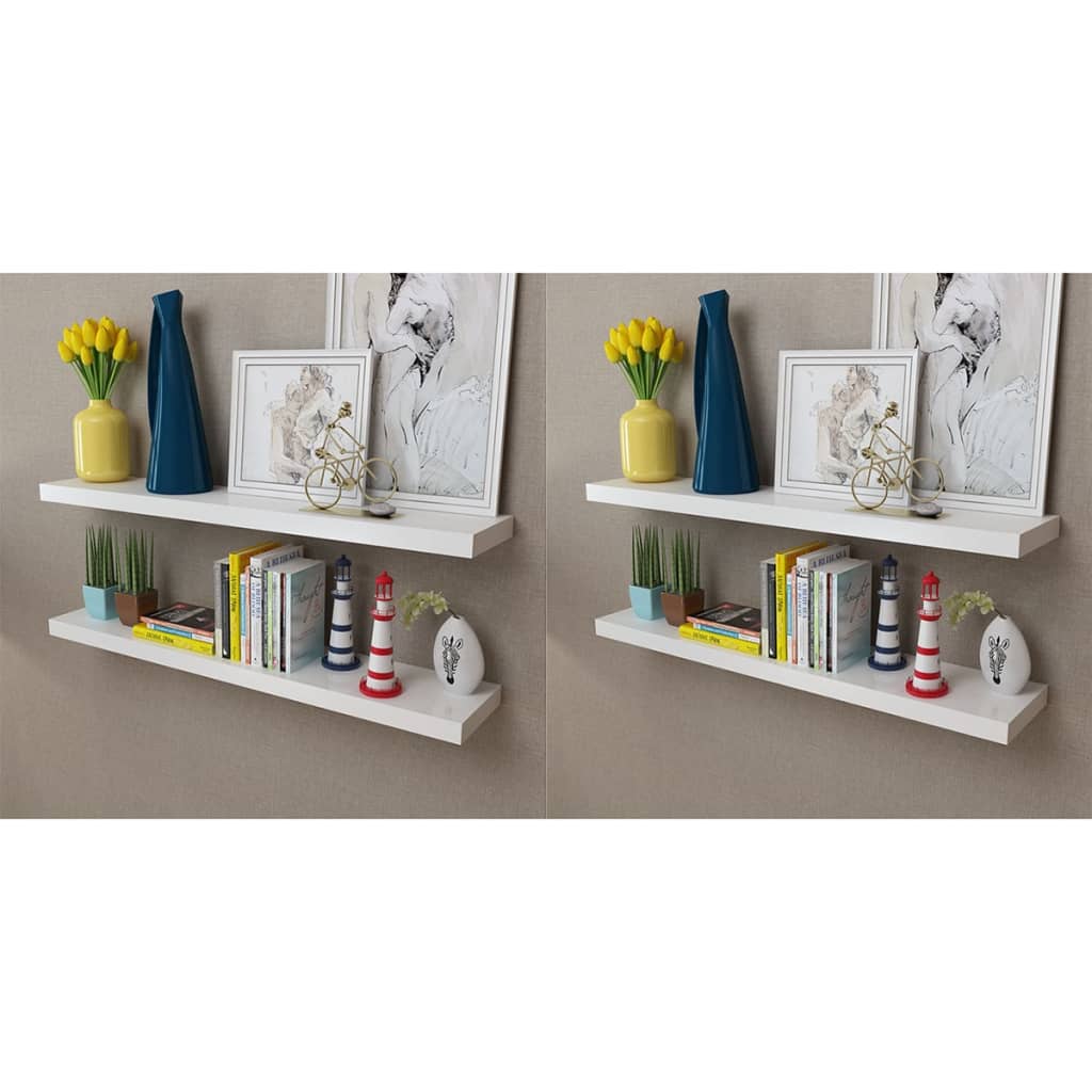 2 Mdf Floating Wall Display Shelves Book/Dvd Storage