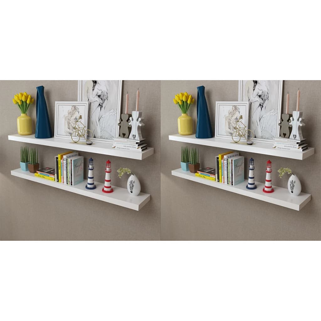 2 Mdf Floating Wall Display Shelves Book/Dvd Storage