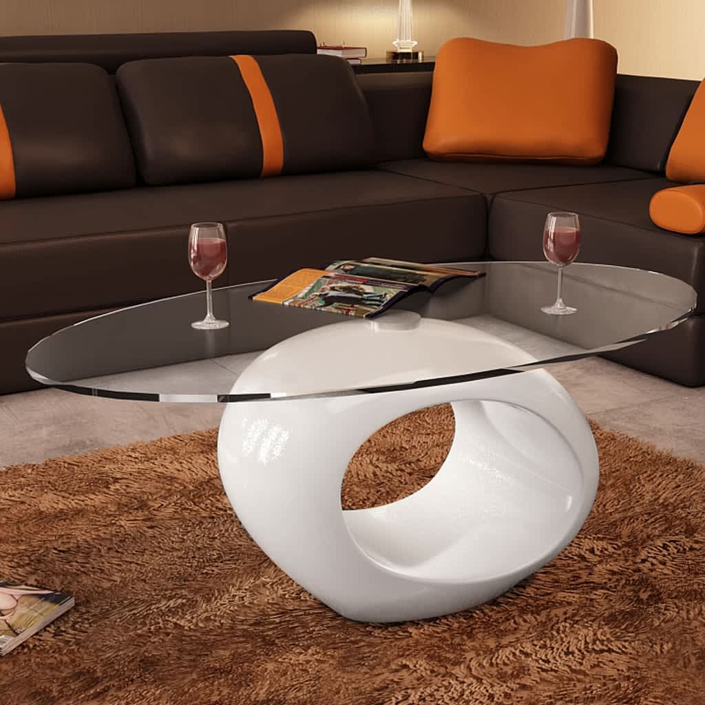 Coffee Table With Oval Glass Top High Gloss