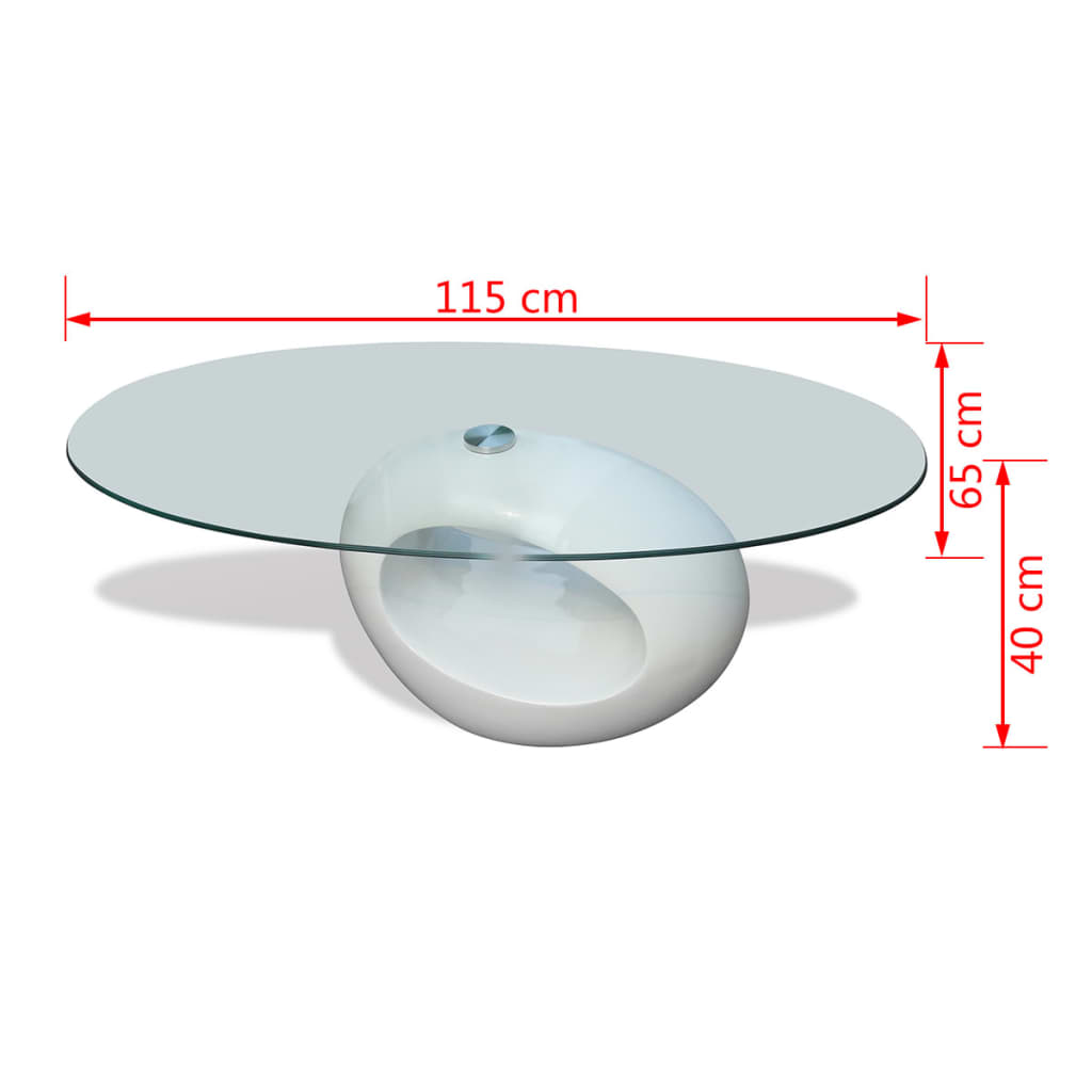 Coffee Table With Oval Glass Top High Gloss
