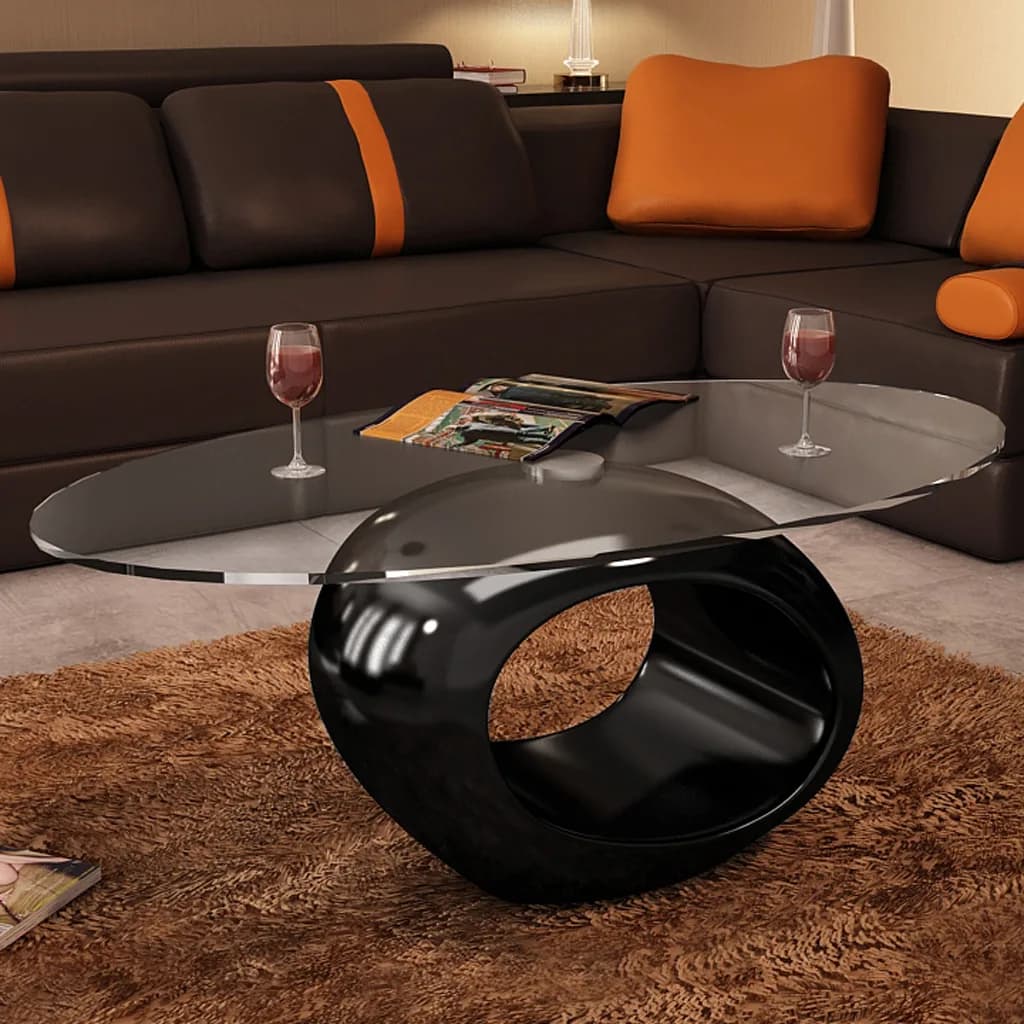 Coffee Table With Oval Glass Top High Gloss