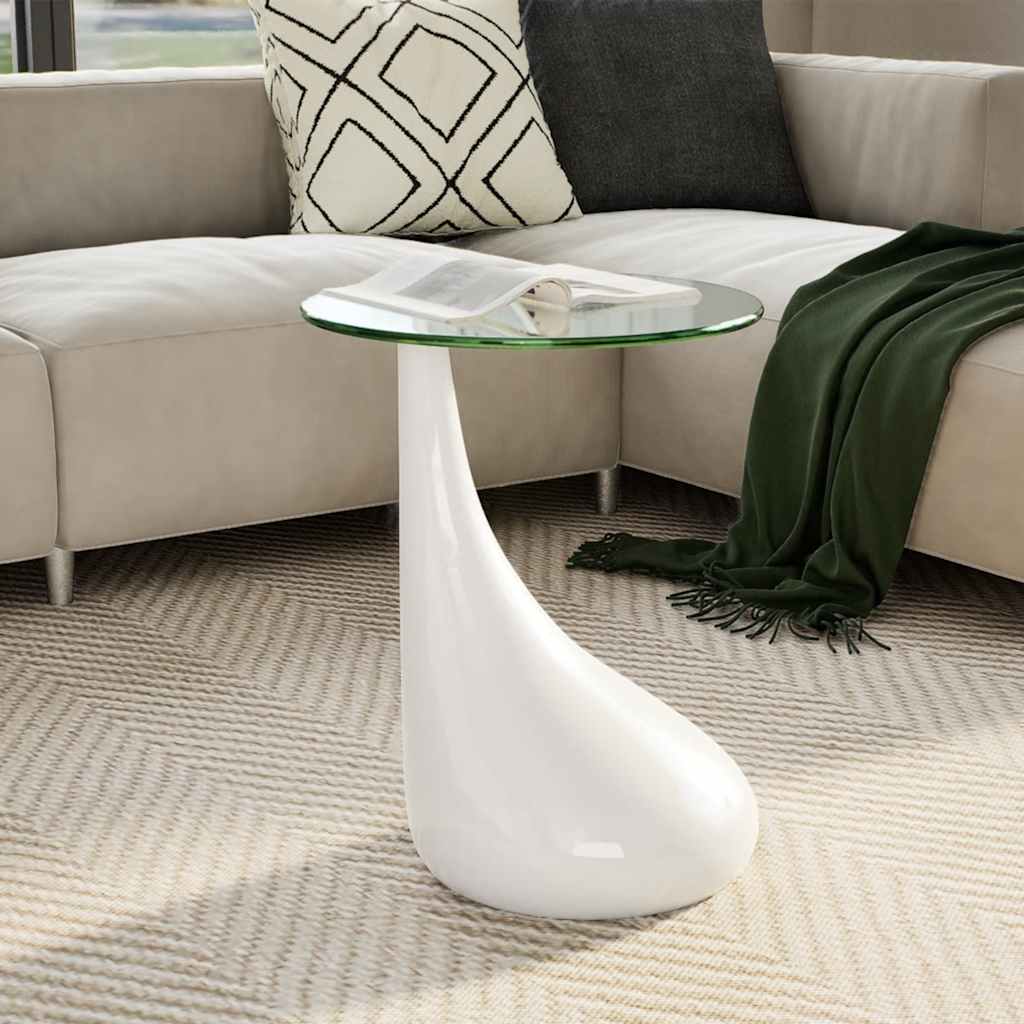 Coffee Table 2 Pcs With Round Glass Top High Gloss