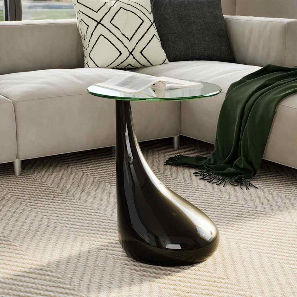 Coffee Table 2 Pcs With Round Glass Top High Gloss
