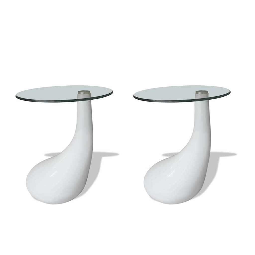 Coffee Table 2 Pcs With Round Glass Top High Gloss