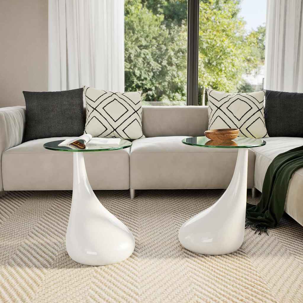 Coffee Table 2 Pcs With Round Glass Top High Gloss