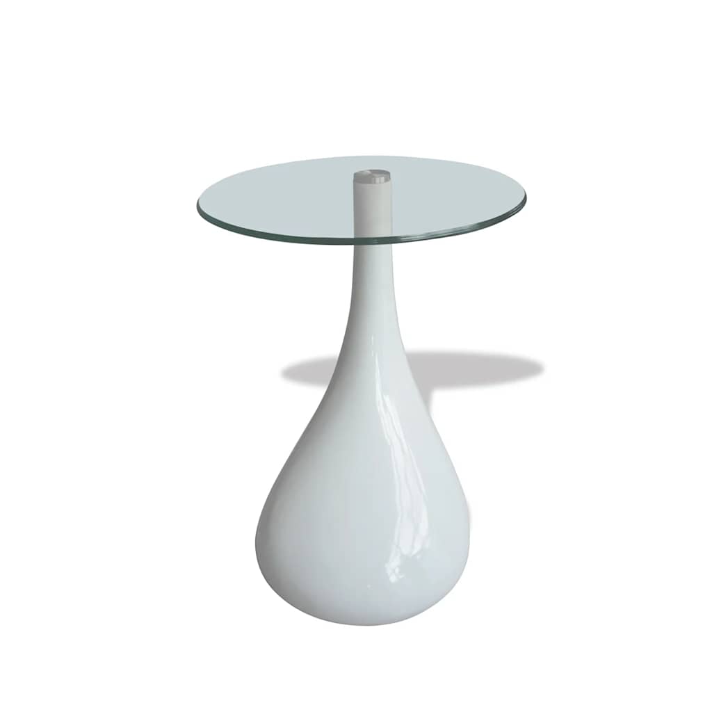 Coffee Table 2 Pcs With Round Glass Top High Gloss
