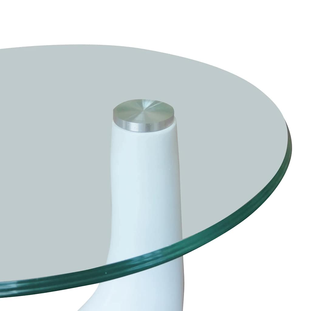 Coffee Table 2 Pcs With Round Glass Top High Gloss