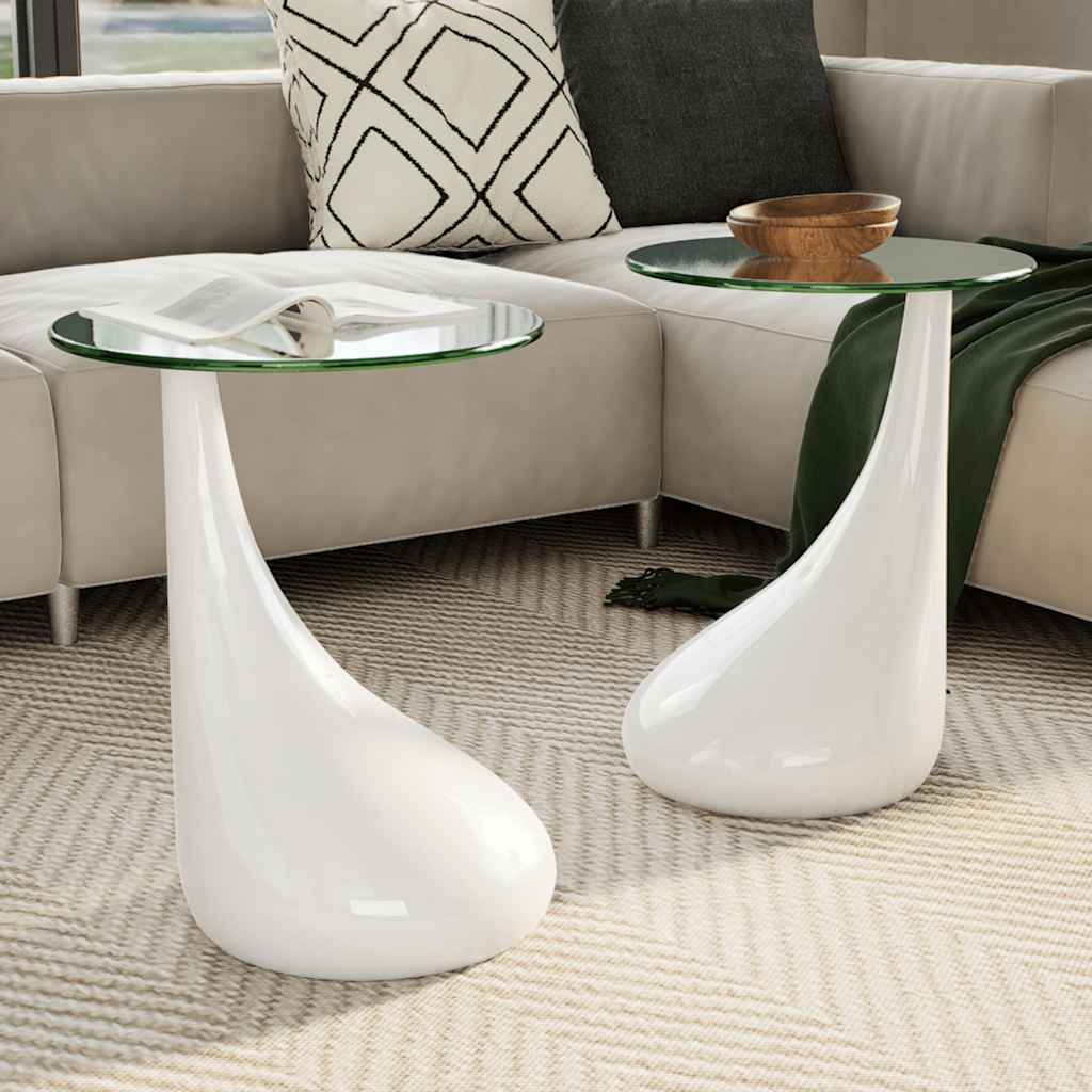 Coffee Table 2 Pcs With Round Glass Top High Gloss