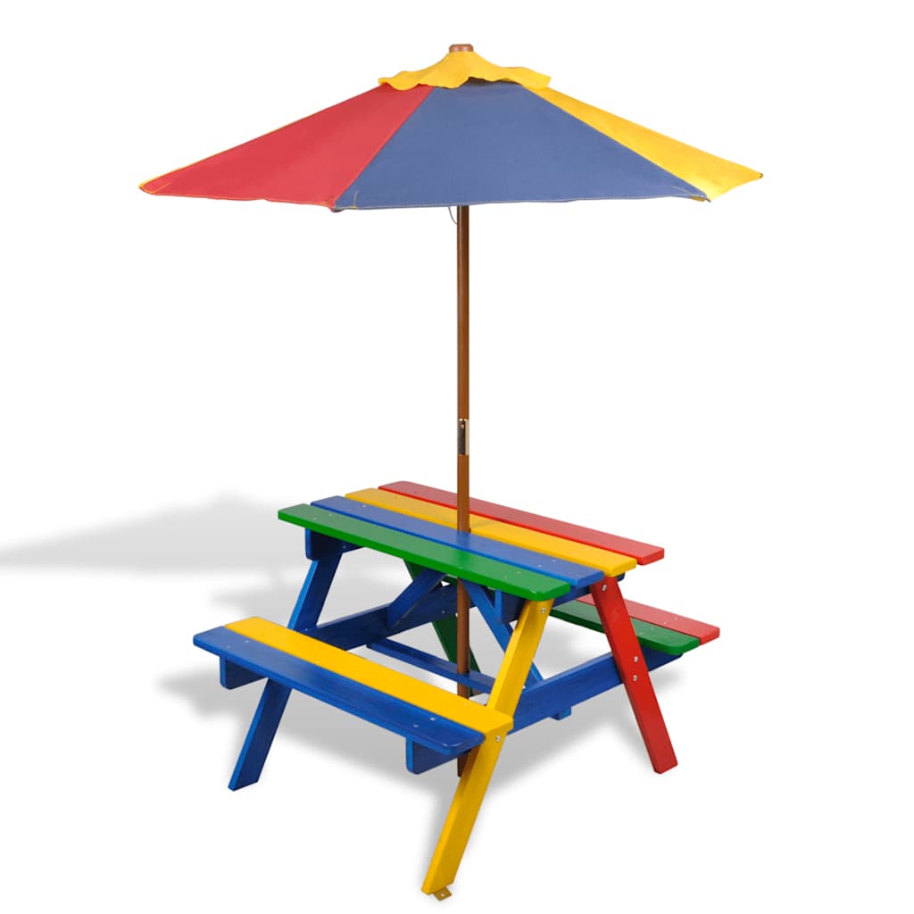 Picnic Table For 4 Kids With Umbrella Hole Solid Wood Fir