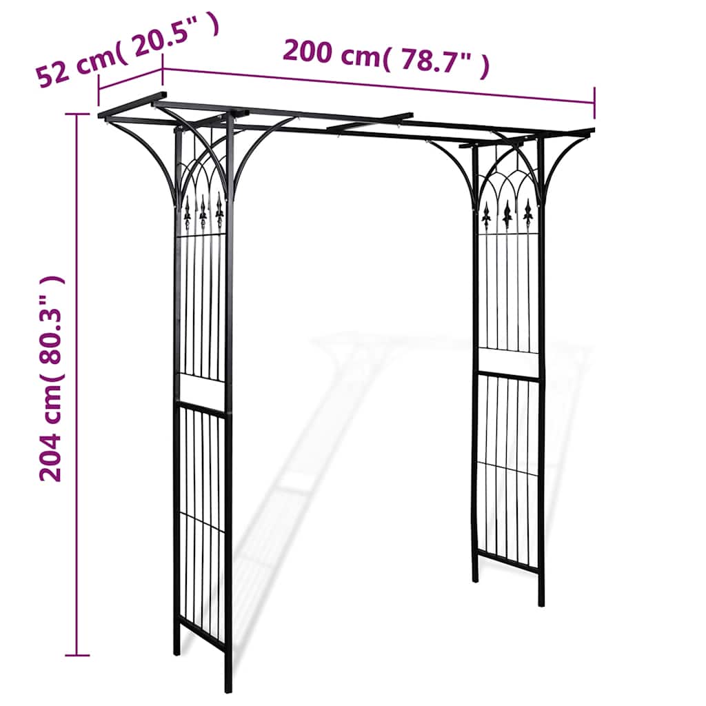 Garden Arches Trellises Arbours & Pergolas Arch Black Iron 200x52x204cm Outdoor