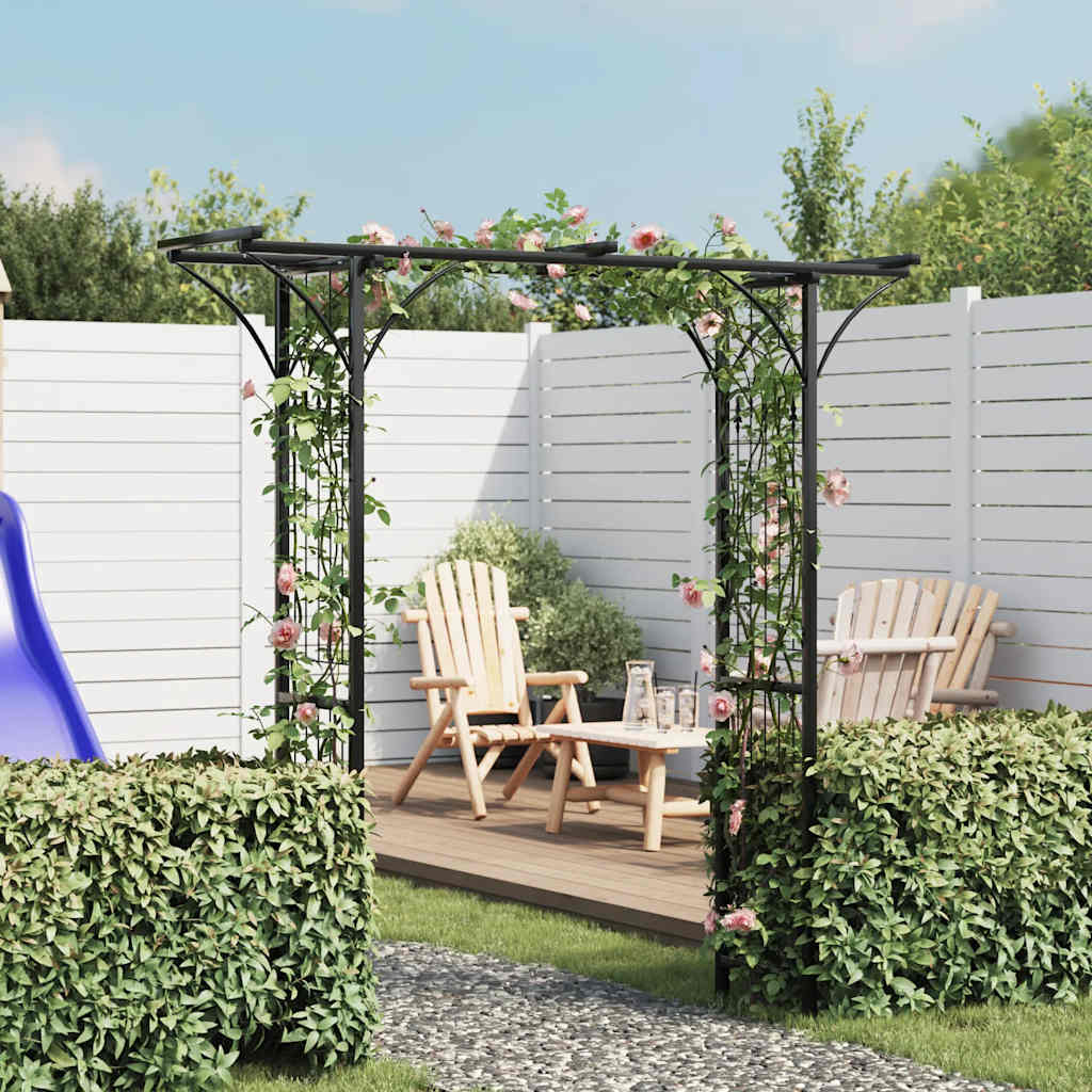 Garden Arches Trellises Arbours & Pergolas Arch Black Iron 200x52x204cm Outdoor