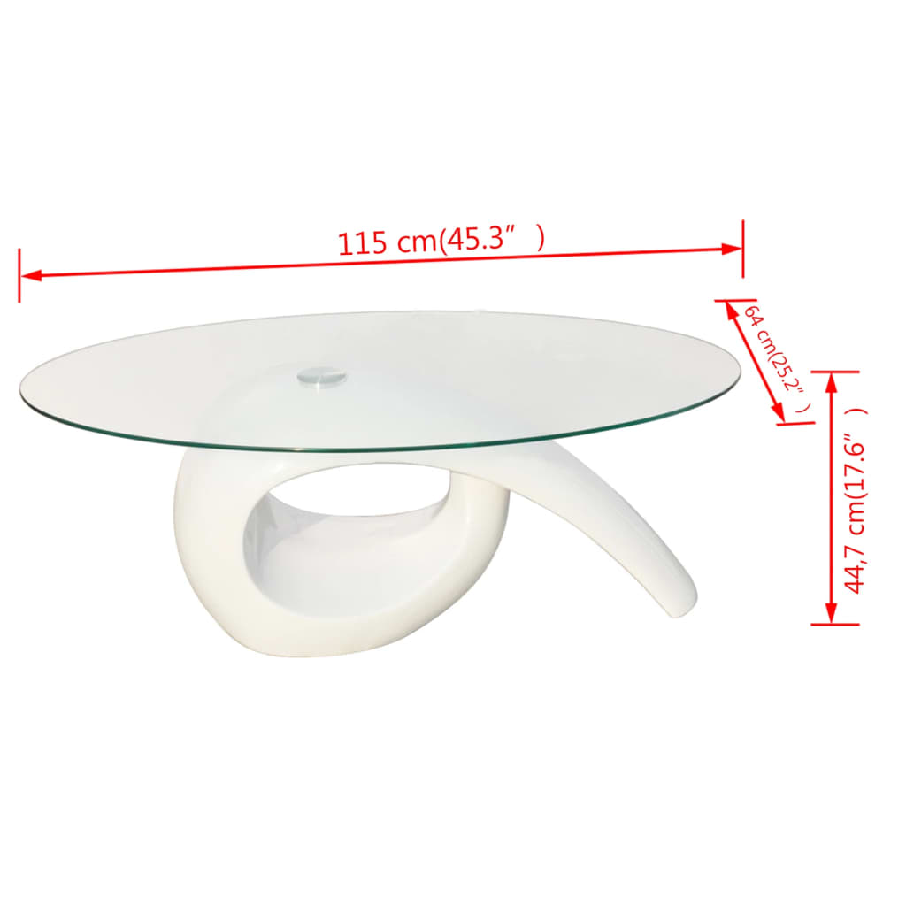Coffee Table With Oval Glass Top High Gloss