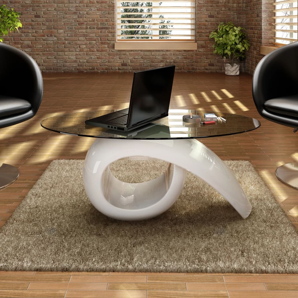 Coffee Table With Oval Glass Top High Gloss