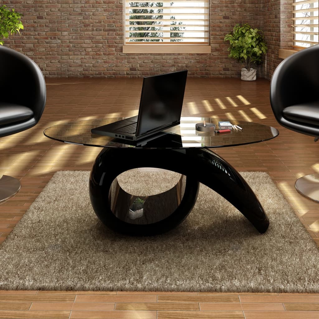 Coffee Table With Oval Glass Top High Gloss