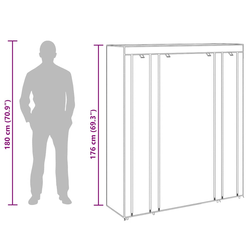 Fabric Wardrobe With Compartments And Rods 45X150X176 Cm