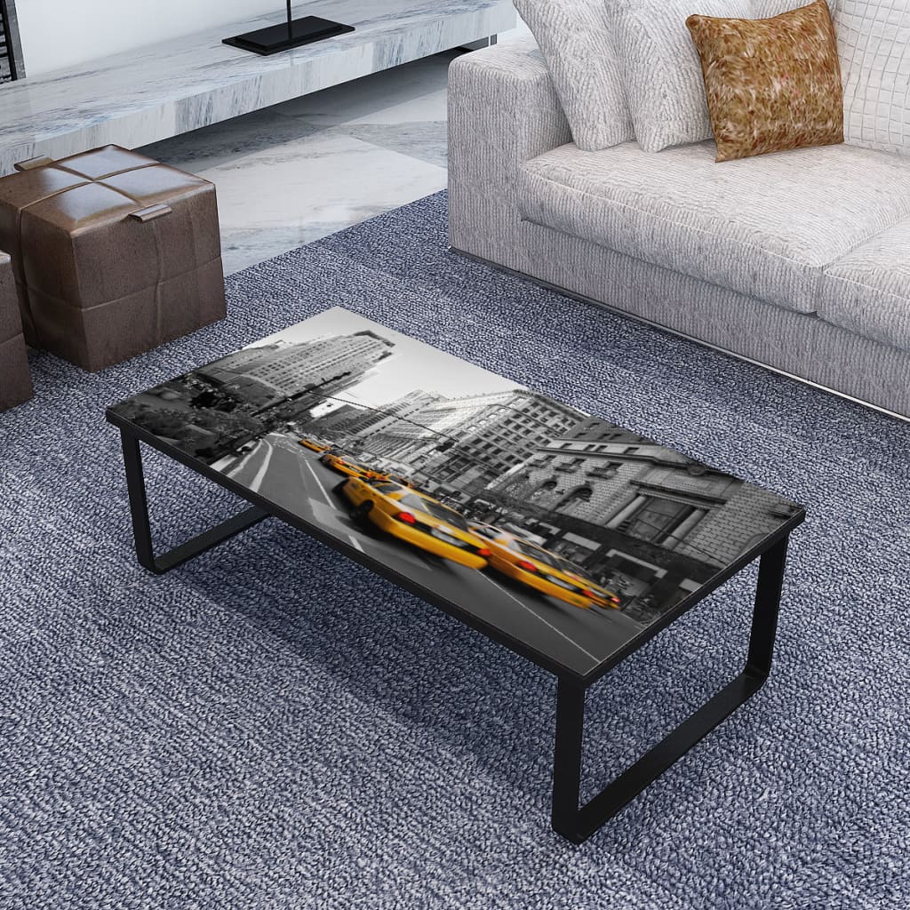 Coffee Table With Printing Glass Top
