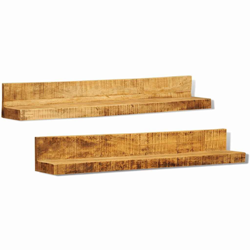 Wall Shelf Set of 2 Solid Wood Mounted Display Shelves Floating Storage 110 cm