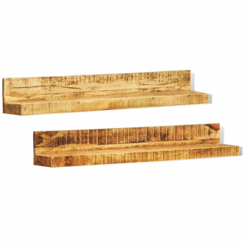 Wall Shelf Set of 2 Solid Wood Mounted Display Shelves Floating Storage 110 cm