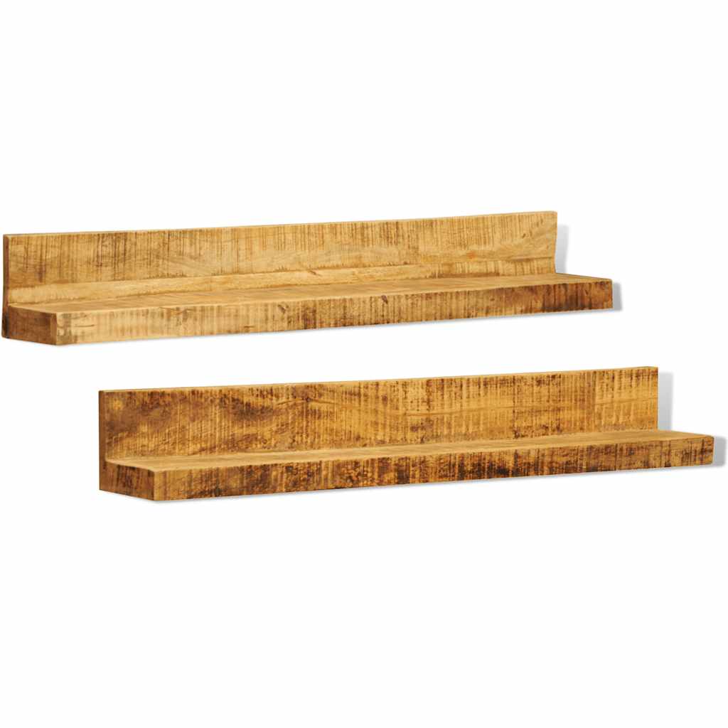 Wall Shelf Set of 2 Solid Wood Mounted Display Shelves Floating Storage 110 cm
