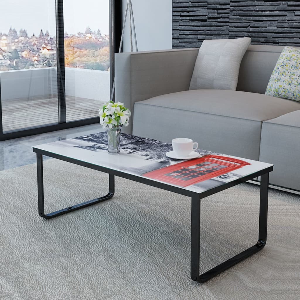 Coffee Table With Printing Glass Top