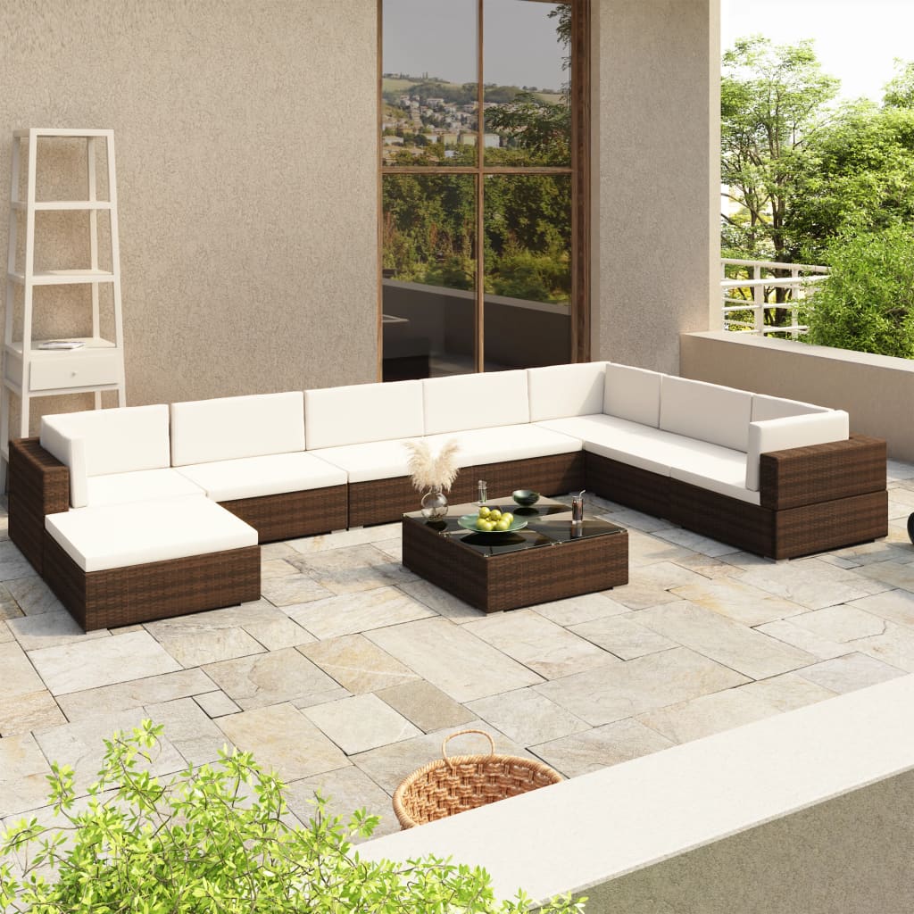 8 Piece Garden Lounge Set With Cushions Poly Rattan