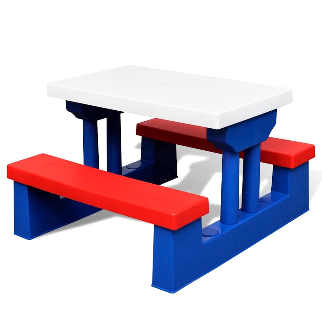 Outdoor Table Kids Picnic & Bench Set Parasol Garden Play Multicolour PP + steel