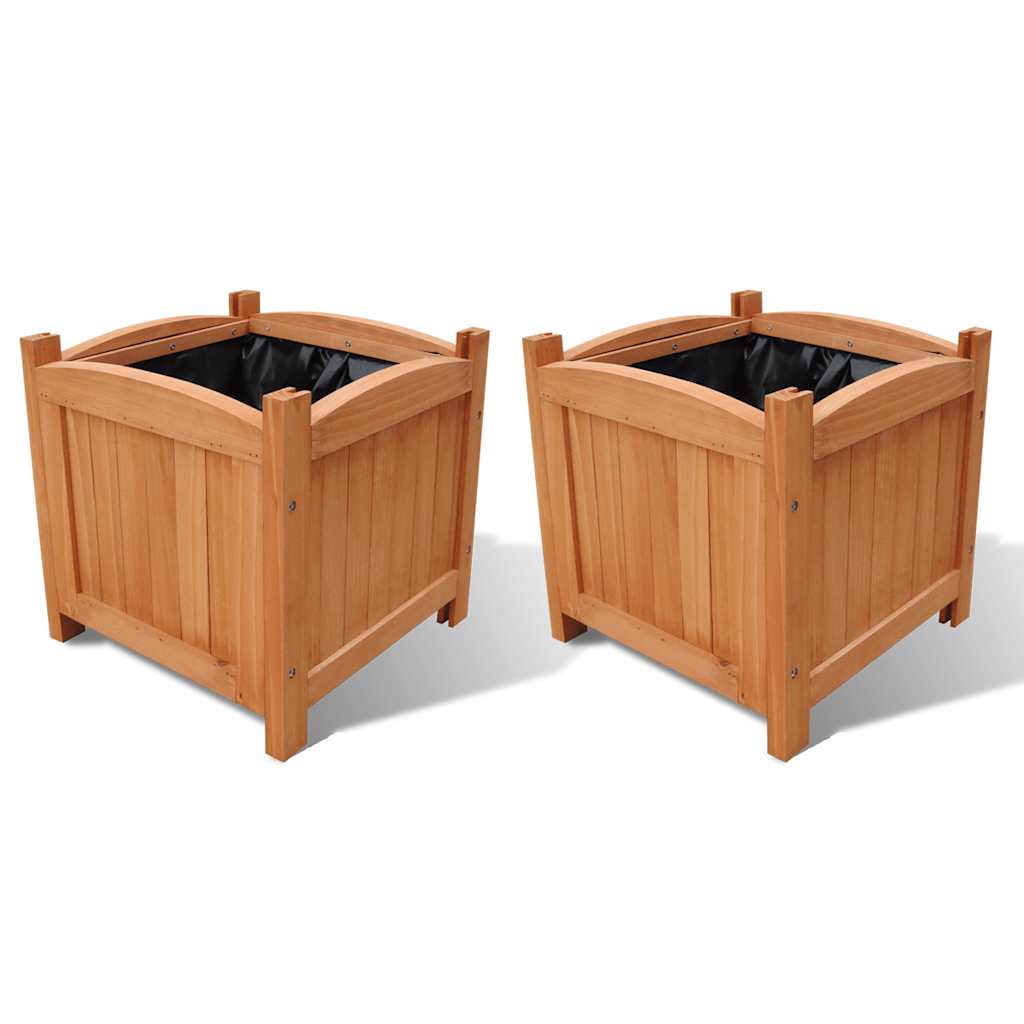 Planter 2x Solid Fir Wood Raised Garden Beds Outdoor Boxes 30x30x30cm grey brown