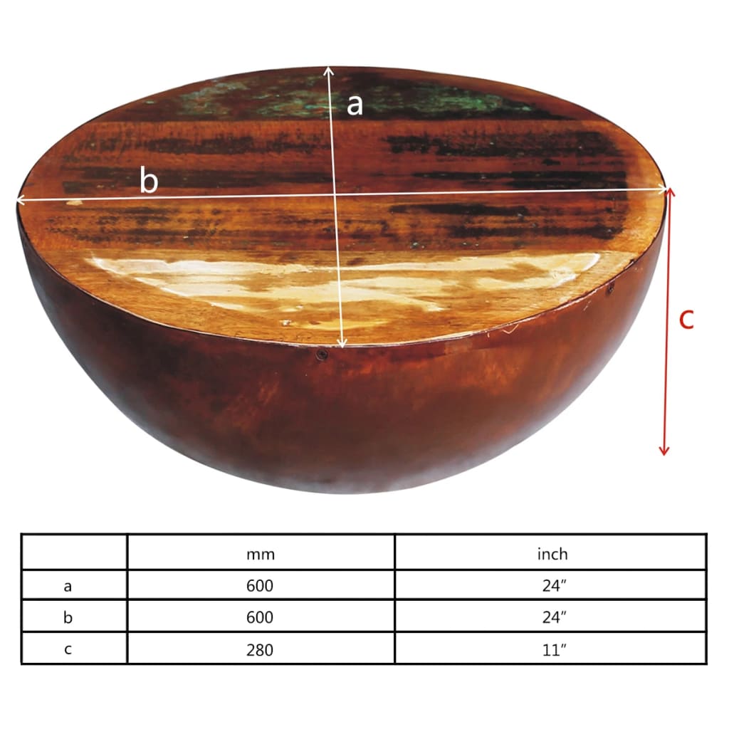 Coffee Table Bowl-Shaped With Steel Base Solid Reclaimed Wood
